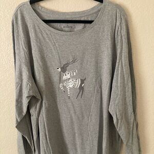 Talbots Gray Long Sleeve Tee with embellished Reindeer Design